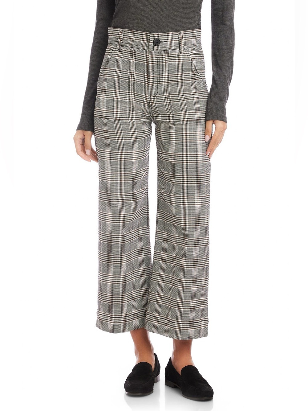 Fifteen Twenty Rylee Wide Leg Crop Pants Plaid Check Gray Sz 2